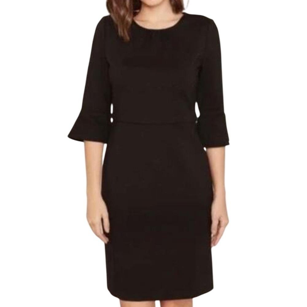 J Crew Bell 3/4 Sleeve Tailored Sheath Mini Dress Black Stretch Ponte Small 4